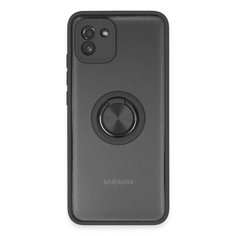 Samsung Galaxy A03 Kılıf Montreal Yüzüklü Silikon Kapak - Siyah