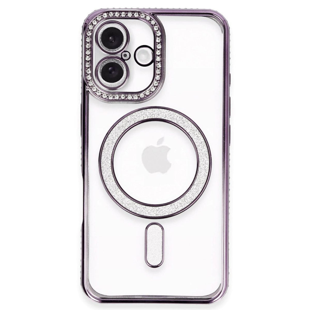 Apple İphone 16 Plus Kılıf Joke Simli Magneticsafe Kılıf - Derin Mor