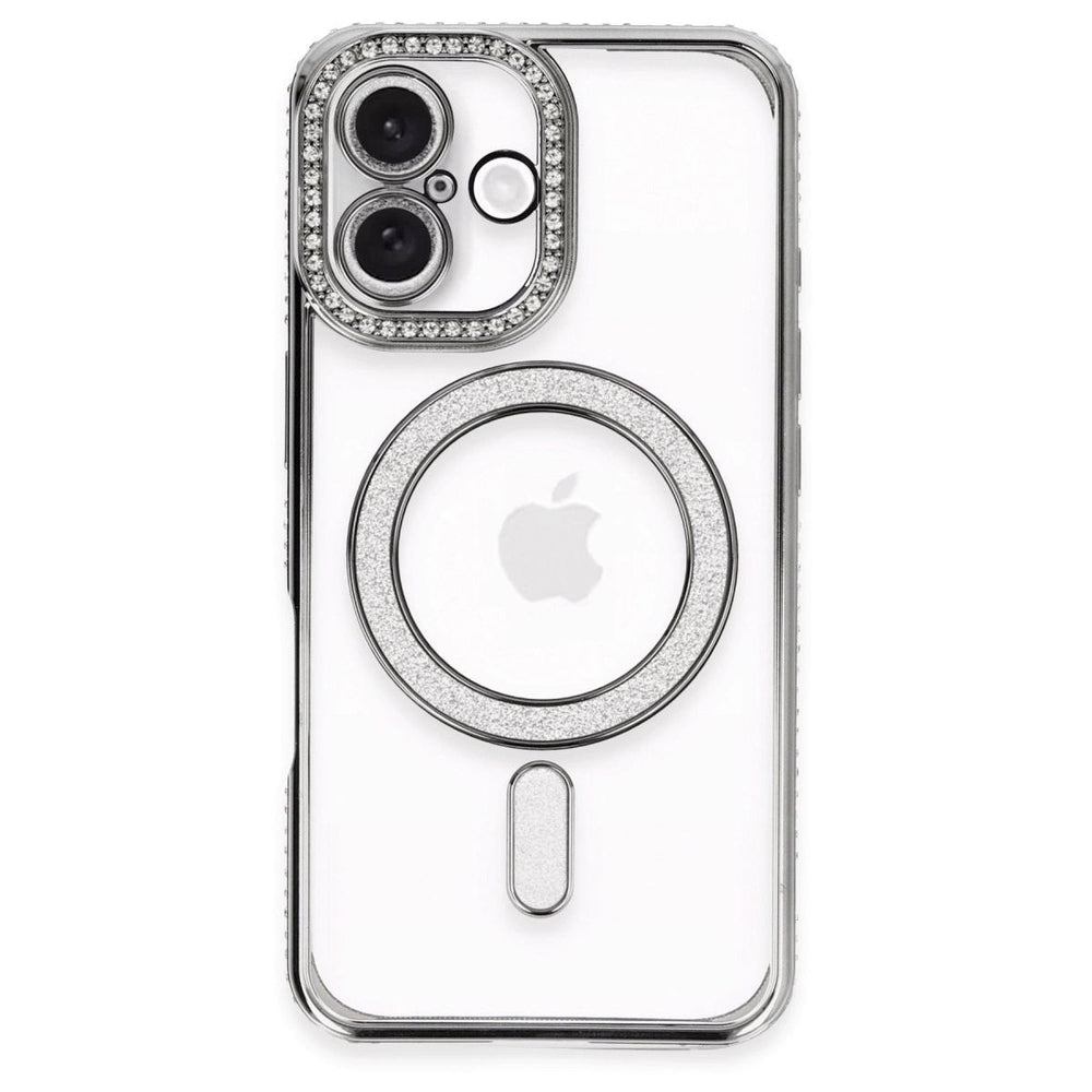 Apple İphone 16 Plus Kılıf Joke Simli Magneticsafe Kılıf - Gri