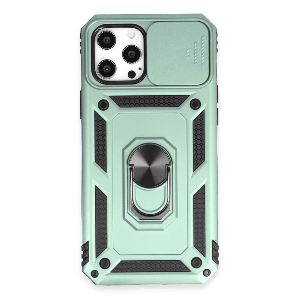 Apple İphone 12 Pro Max Kılıf Pars Lens Yüzüklü Silikon - Yeşil