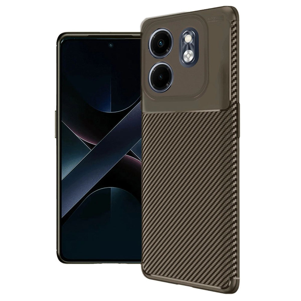 İnfinix Smart 9 Kılıf Auto Focus Karbon Kapak - Kahverengi