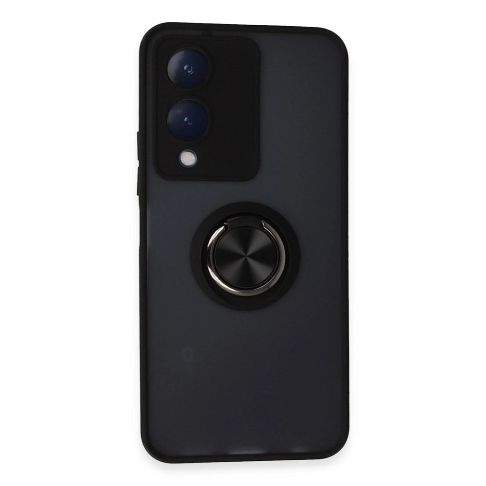 Vivo Y17s Kılıf Montreal Yüzüklü Silikon Kapak - Siyah