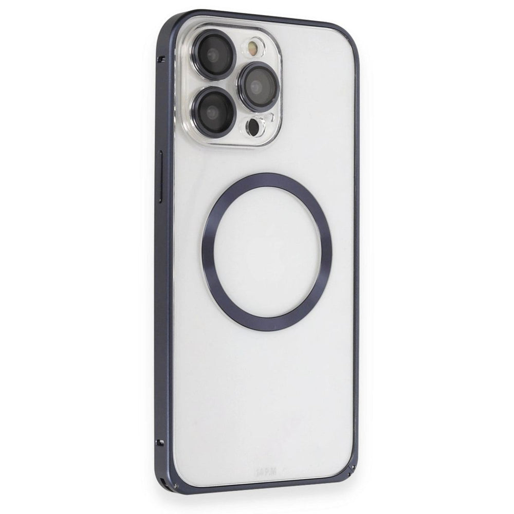 Joko Apple İphone 15 Pro Max Kılıf Metal Bumper Magneticsafe Kapak - Lacivert