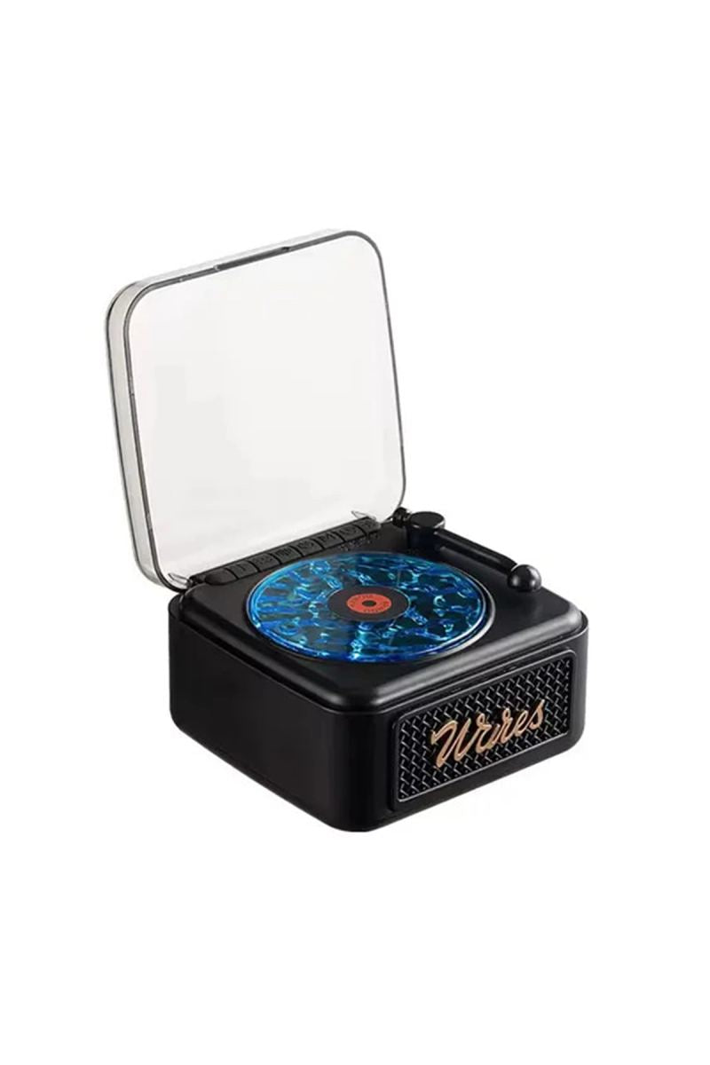 Nostalji Mini Plak Görünümlü Radyolu Bluetooth Hoparlör 3d Ses Dalgası Retro Müzik Plak Siyah
