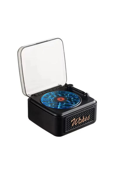 Nostalji Mini Plak Görünümlü Radyolu Bluetooth Hoparlör 3d Ses Dalgası Retro Müzik Plak Siyah