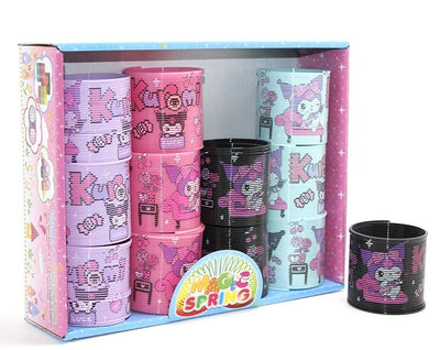 Kuromi Baskılı Magic Spring Stres Yayı - Standlı Mor Ve Siyah Renk 12'li Seti Alk3987