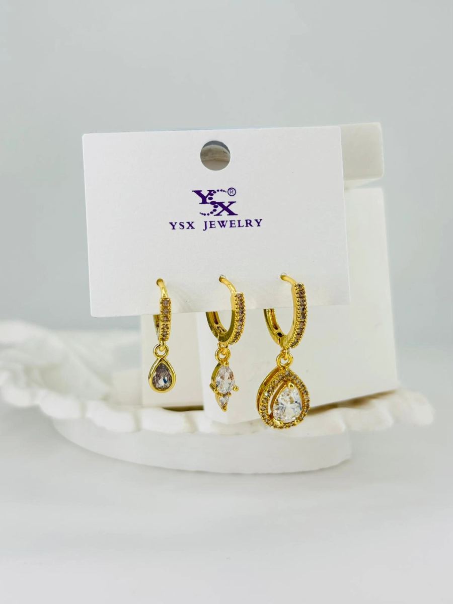 Zirkon Taşlı Üçlü Kombin Küpe