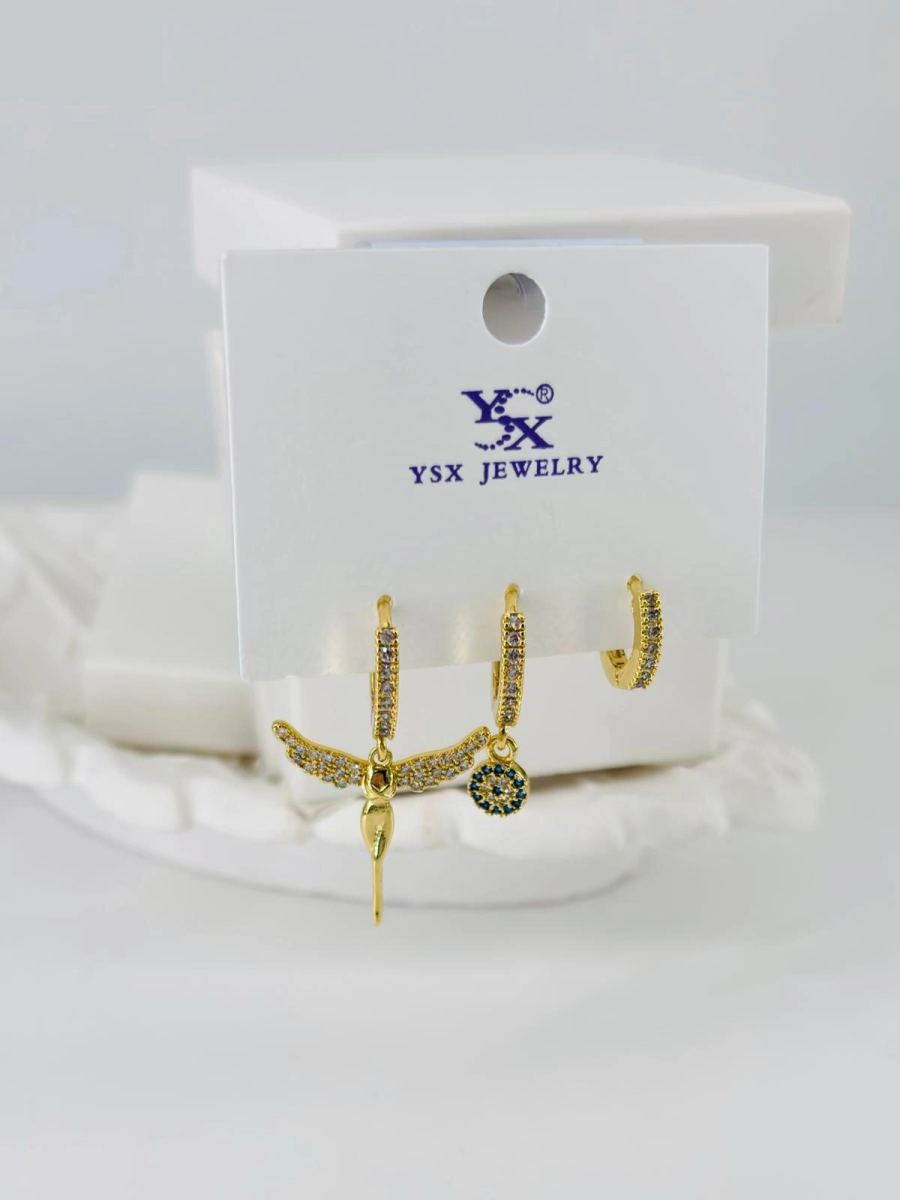 Zirkon Taşlı Üçlü Kombin Küpe