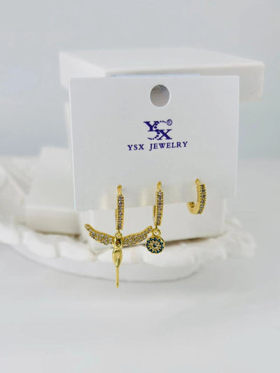 Zirkon Taşlı Üçlü Kombin Küpe