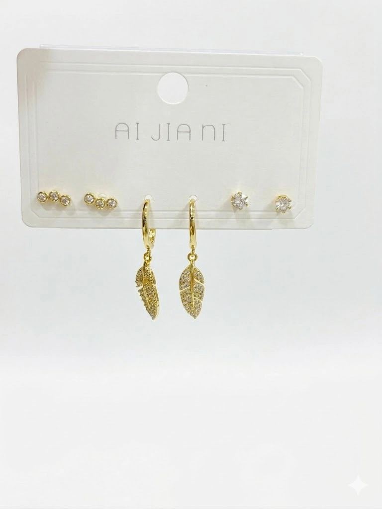 Sallantılı Yaprak Detaylı Altılı Küpe