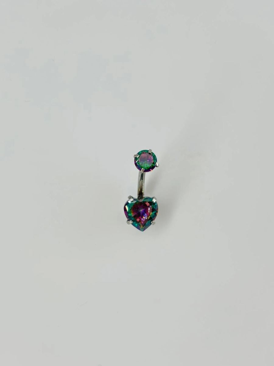 Mistik Topaz Taşlı Kalp Detaylı Göbek Piercing