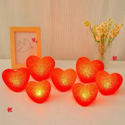 Led Işıklı Kırmızı Kalp Gece Lambası 12'li Paket