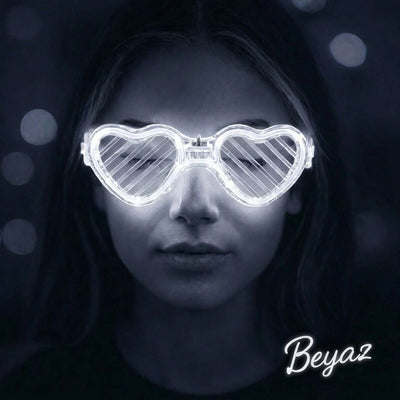 Beyaz Led Işıklı Kalp Gözlük – 3 Modlu Parti Glow Gözlüğü