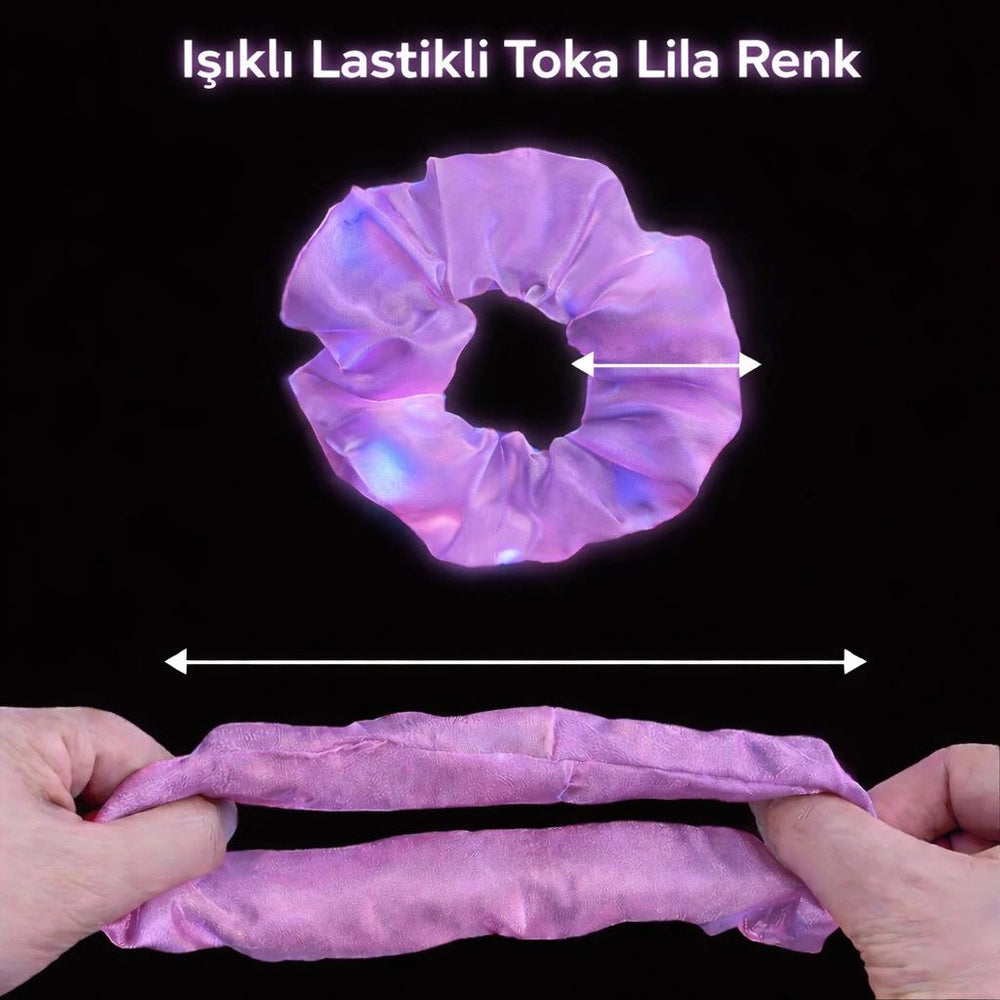 Lila Mor Renk Led Işıklı Lastikli Saç Tokası - 3 Modlu Festival Parti Saç Tokası