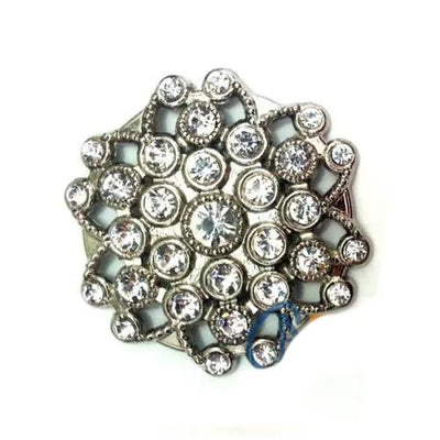 Taşlı Yuvarlak Broş, Sandık Süsü 4,5 Cm - Nikel, 1 Adet