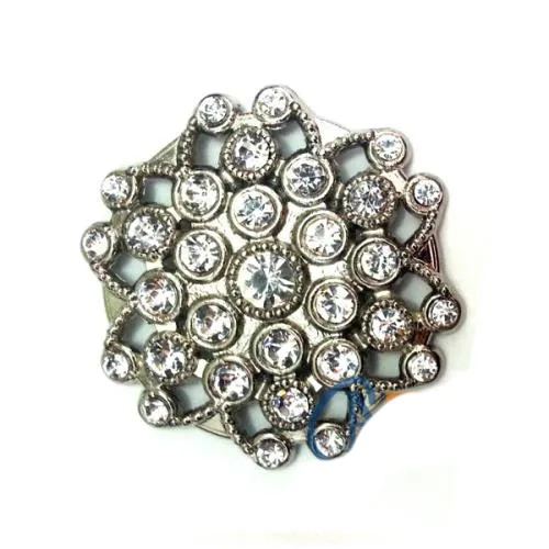 Taşlı Yuvarlak Broş, Sandık Süsü 4,5 Cm - Nikel, 10 Adet
