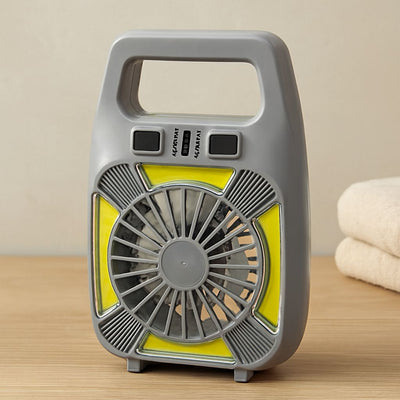 USB Şarjlı 2in1 Mini Fan ve Fener 10W – 2 Kademe, Su Geçirmez, Taşınabilir