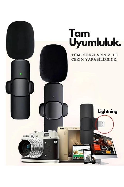 Type-c Çiftli Kablosuz Yaka Mikrofon Seti Telefon Vlog Canlı Yayın Tiktok Youtube Uyumlu