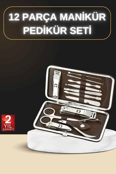 12 Parça Manikür Pedikür Seti Özel Deri Çanta El Ayak Bakımı Akne ve Sivilce Temizleme