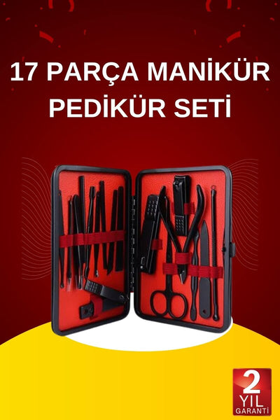 17 Parça El Ayak Bakım Seti Tırnak Temizleme Manikür Pedikür Cımbız Törpü Tırnak Makası