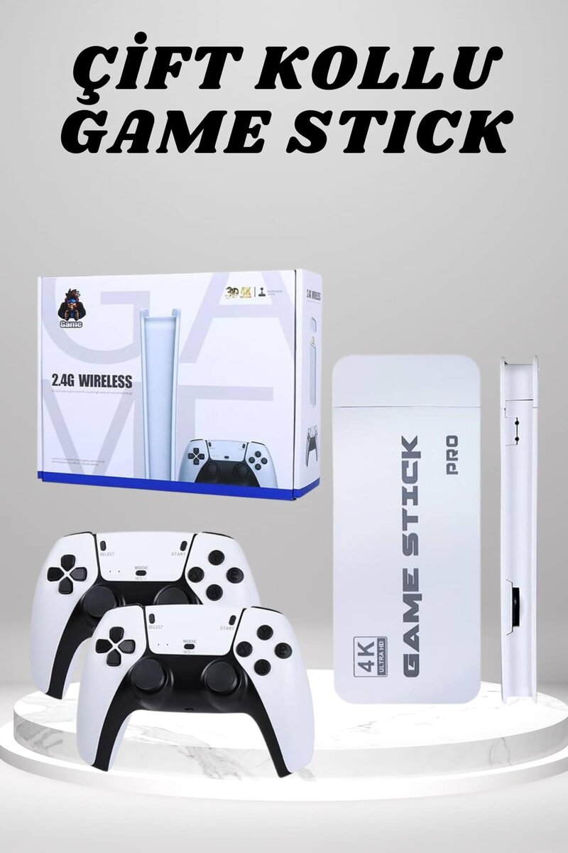 4K HD Görüntü Kaliteli Retro Game Stick 20000 Oyunlu Çift Kollu Beyaz Game Stick