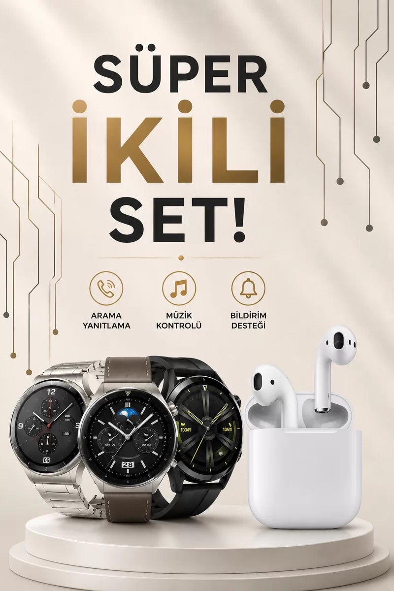 Akıllı Saat ve Kulaklık Seti Dokunmatik Ekran 5.0 Bluetooth Bağlantılı Sesli Görüşme