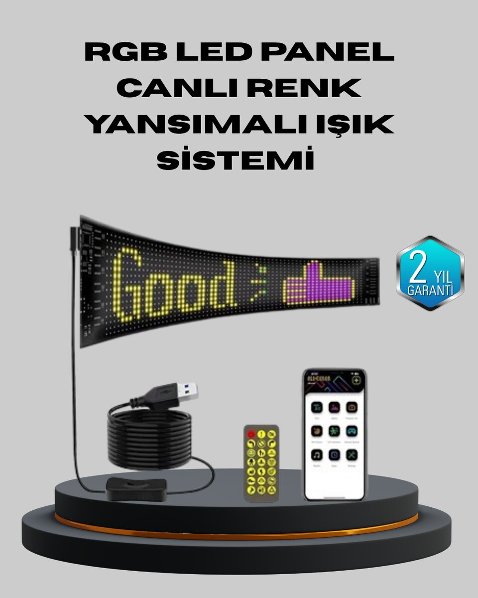 5V USB Akıllı Piksel LED Panel – Mobil Uygulama Kontrollü Renkli Işık Efektli