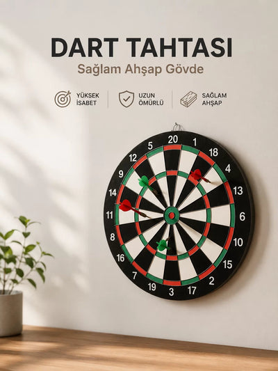 Evde Ofiste ve Oyun Alanlarında Kullanıma Uygun Sağlam Ahşap Gövdeli Dart Tahtası