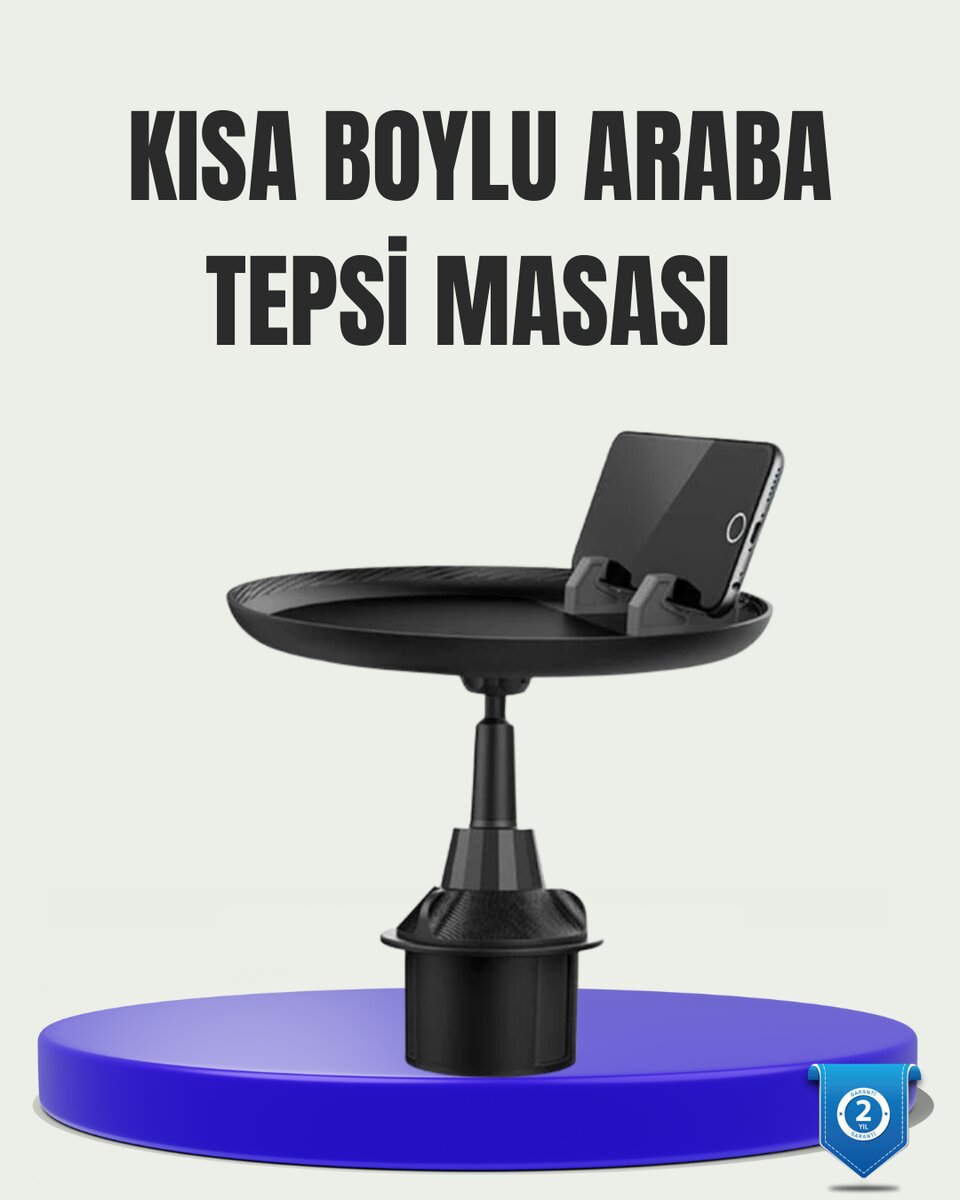 360° Döner Araç Bardaklık Tepsisi Geniş Yemek Alanlı Telefon Standlı