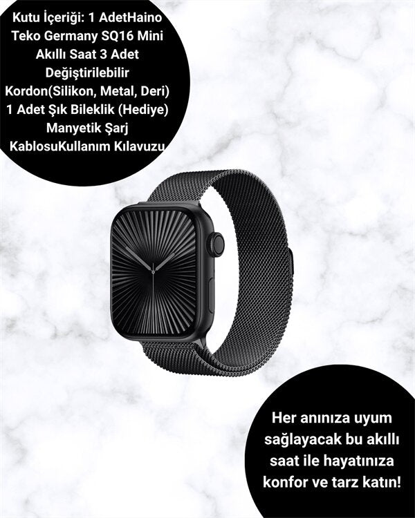 SQ-16 Mini Series 10 Akıllı Saat | Şık ve Hafif Tasarım 3 Kordon Seçeneği