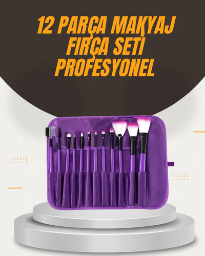 Fondöten Allık ve Far Uygulamalarına Uygun 12 Parça Makyaj Fırça Takımı Ergonomik Saplı