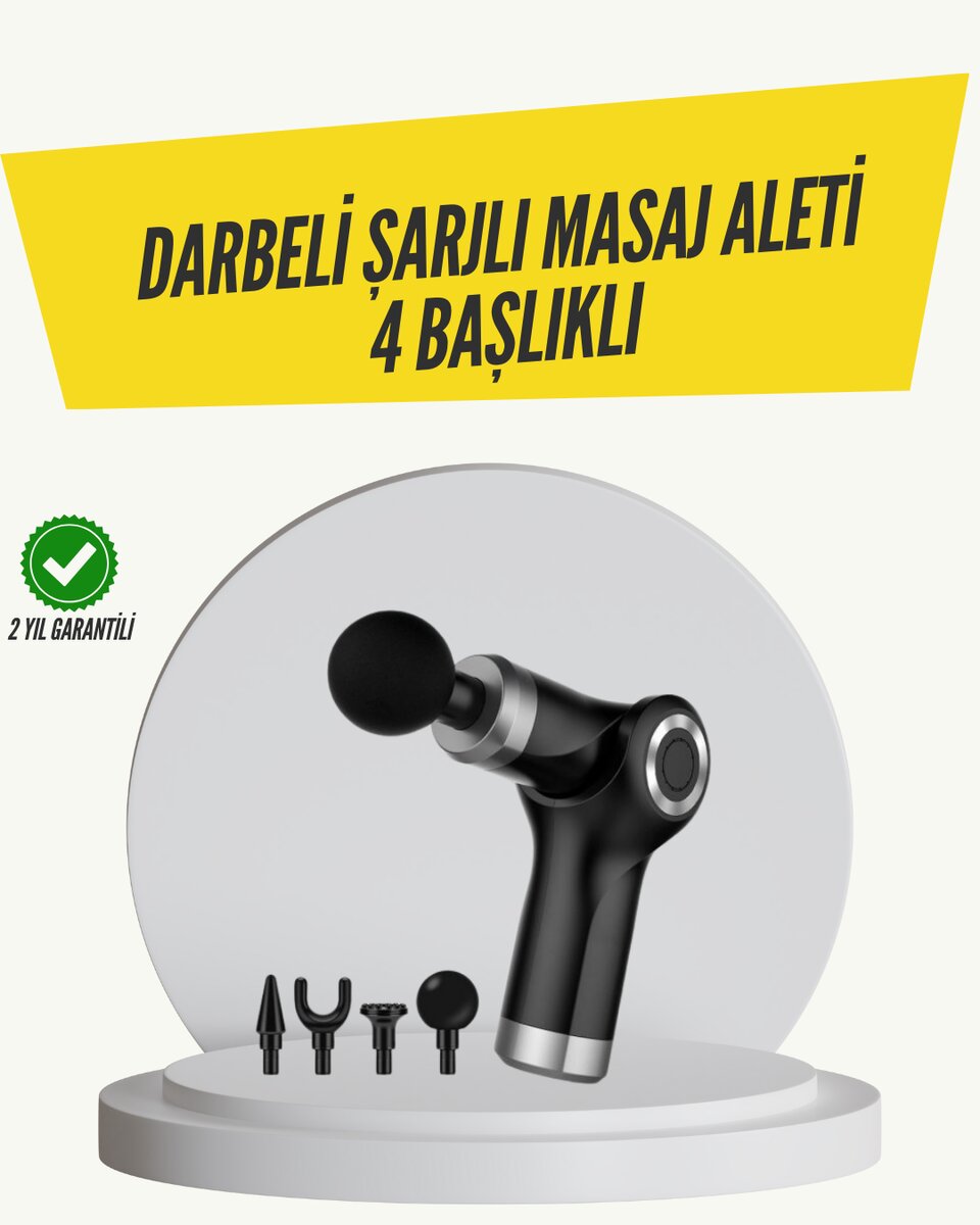 Mini Masaj Tabancası 4 Başlık 6 Hız Ayarlı