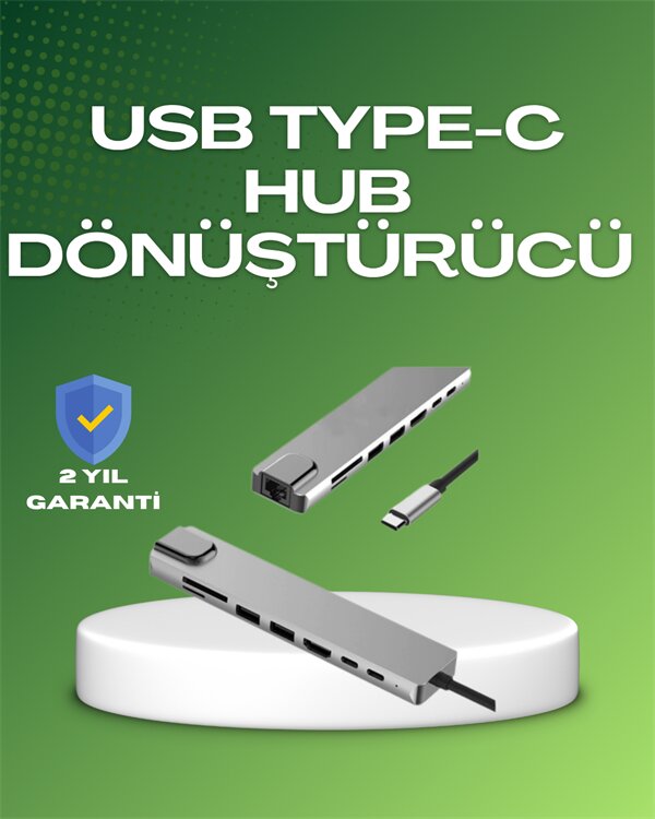 Seyahat Dostu 8‑in‑1 Hub – Şarj & Veri & Video & Ağ için Eksiksiz Çözüm