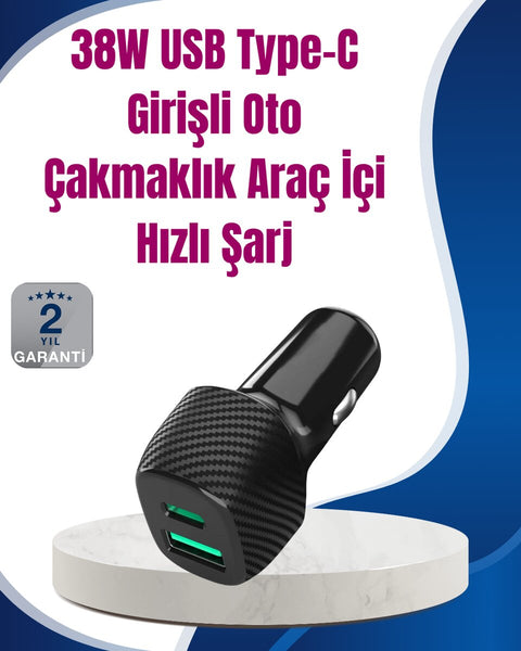 Power Delivery Destekli 38W Araç Tipi Hızlı Şarj Cihazı
