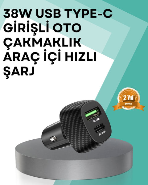 Çift Cihaz Destekli 38W Güçlü Çakmaklık Araç Şarj Cihazı
