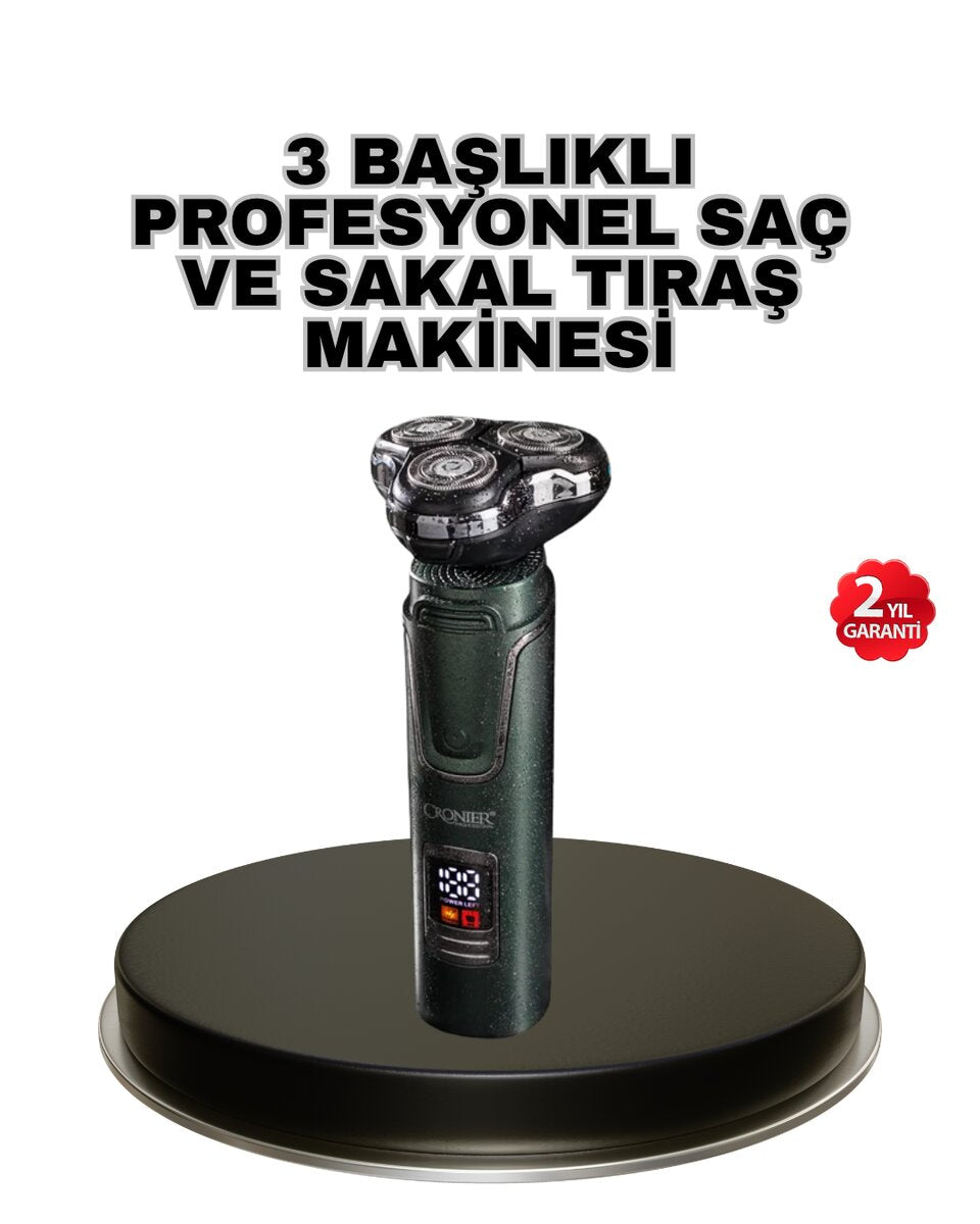 Kablosuz Profesyonel Erkek Bakım Seti – 3 Başlıklı 3D Akıllı Kesim Taşınabilir