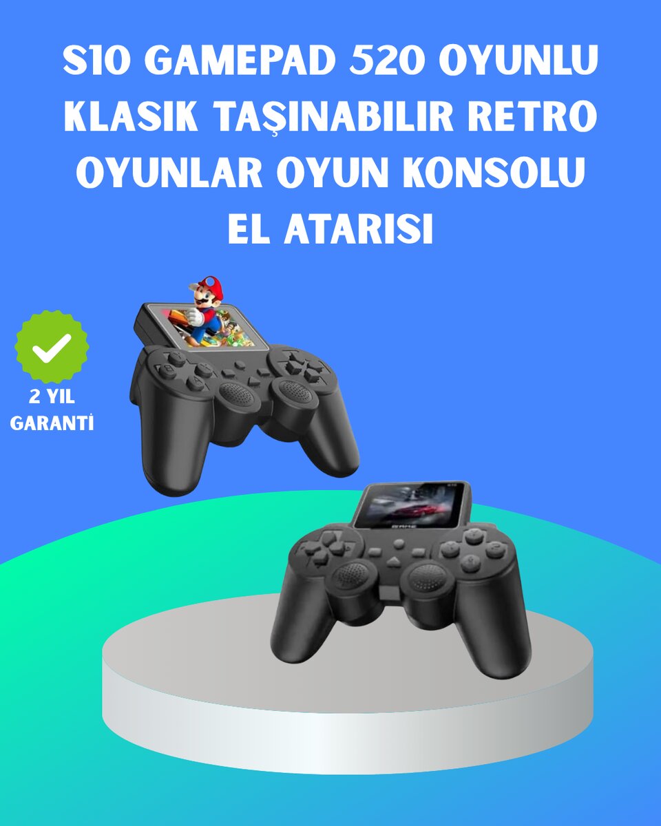 2.4 İnç HD Renkli Ekranlı 500-in-1 Taşınabilir Retro Oyun Konsolu Kablolu TV Bağlantısı ve Uzun Pil Ömrü