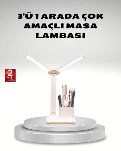 Kısılabilir LED Masa Lambası – Kalemlik ve Telefon Standlı Göz Yormayan Işık