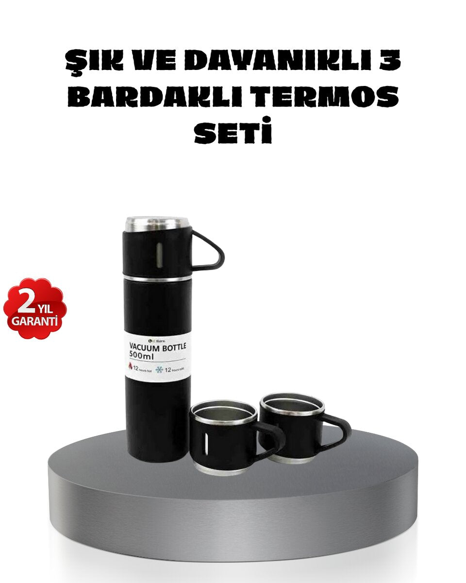 500 ml Paslanmaz Çelik Termos Seti – Sızdırmaz Vakumlu Isı Koruma Özellikli Taşınabilir Termos