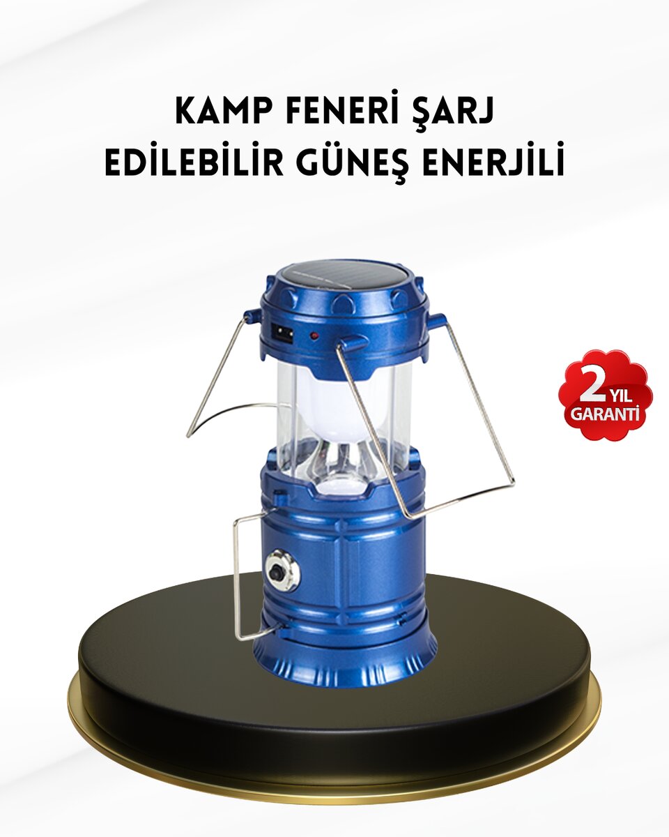 Solar Kamp Lambası Kızak Sistemli Şarjlı Taşınabilir Doğa Yürüyüşü Işığı