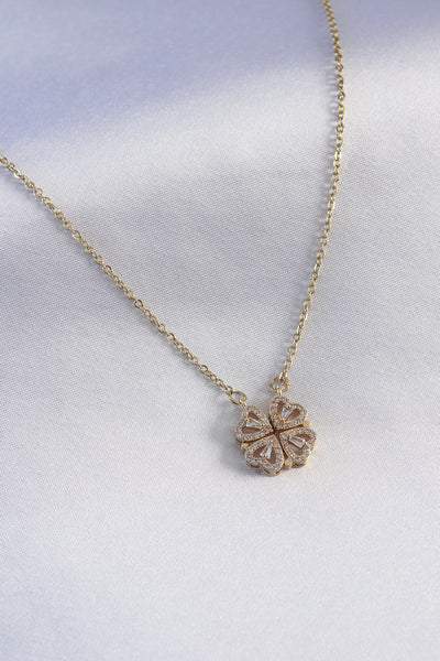 316L Çelik Gold Renk Açılır Zirkon Taşlı Yonca Model Kadın Kolye TG27BKO7290