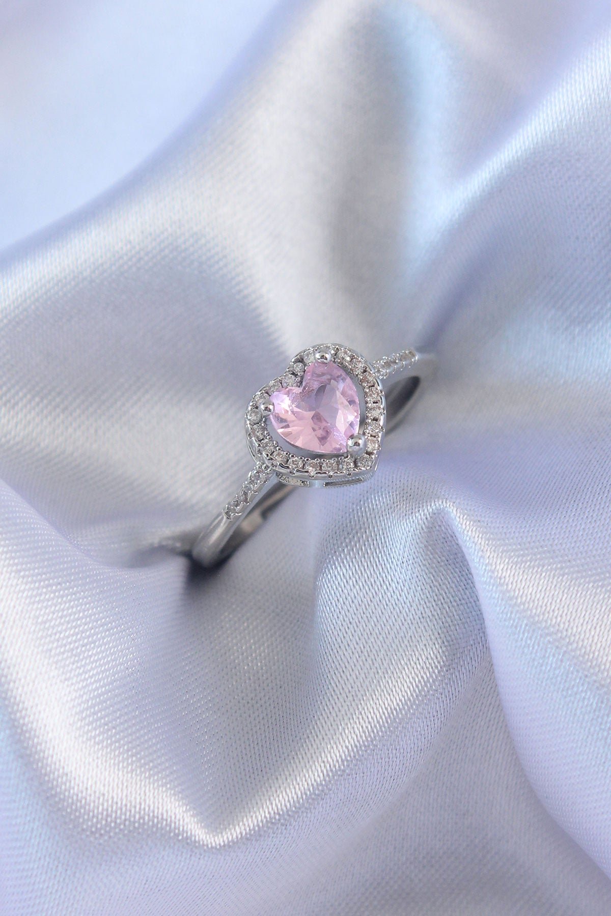 Gümüş Renk Pembe Zirkon Taşlı Kalp Charm Model Pirinç Kadın Yüzük TG27BYK2617 - Çok Renkli / Standart