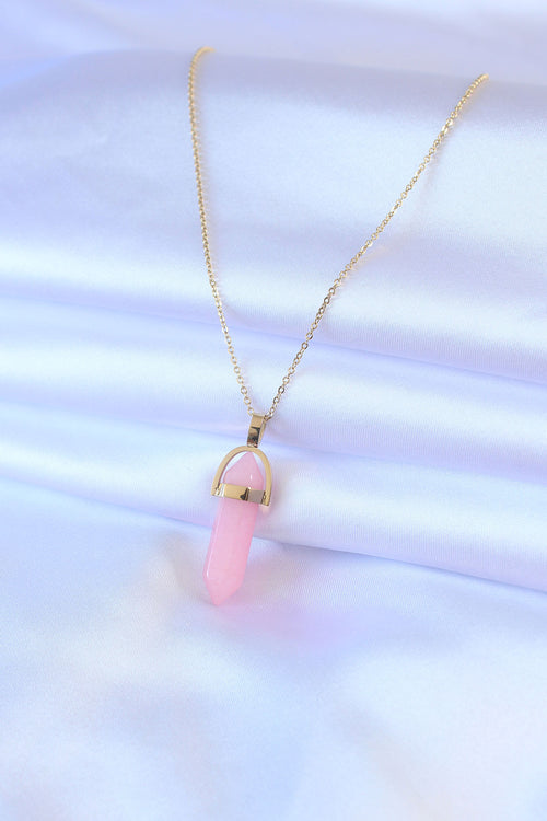 316L Çelik Gold Renk Kristal Pembe Taş Model Kadın kolye TG27BKO7472 - görsel 2