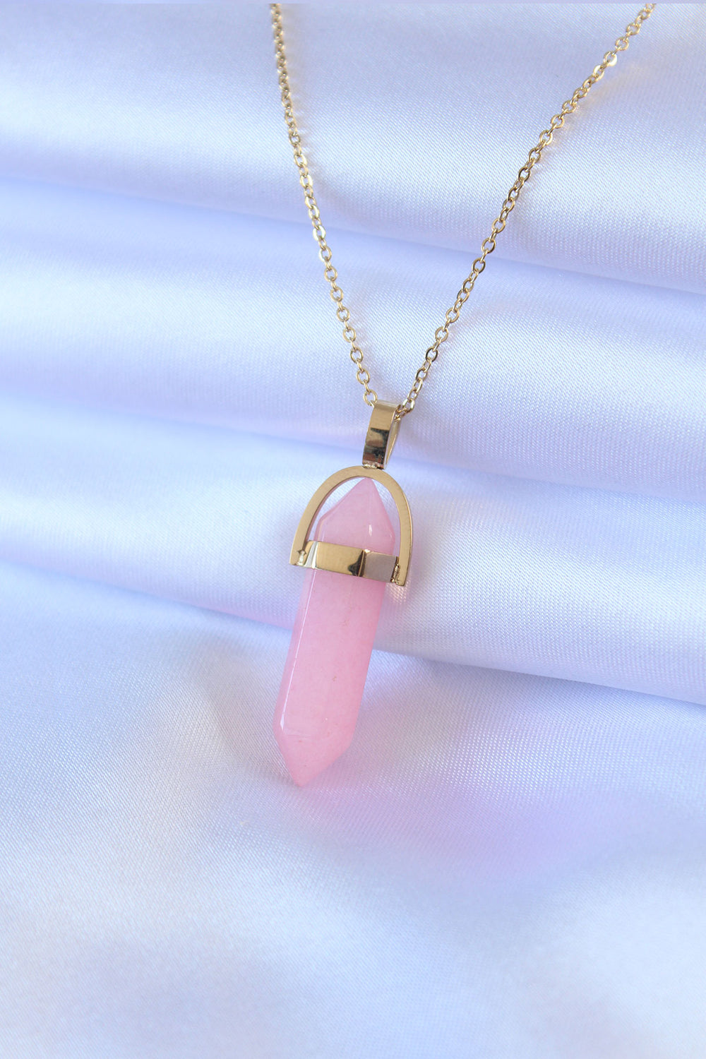 316L Çelik Gold Renk Kristal Pembe Taş Model Kadın kolye TG27BKO7472