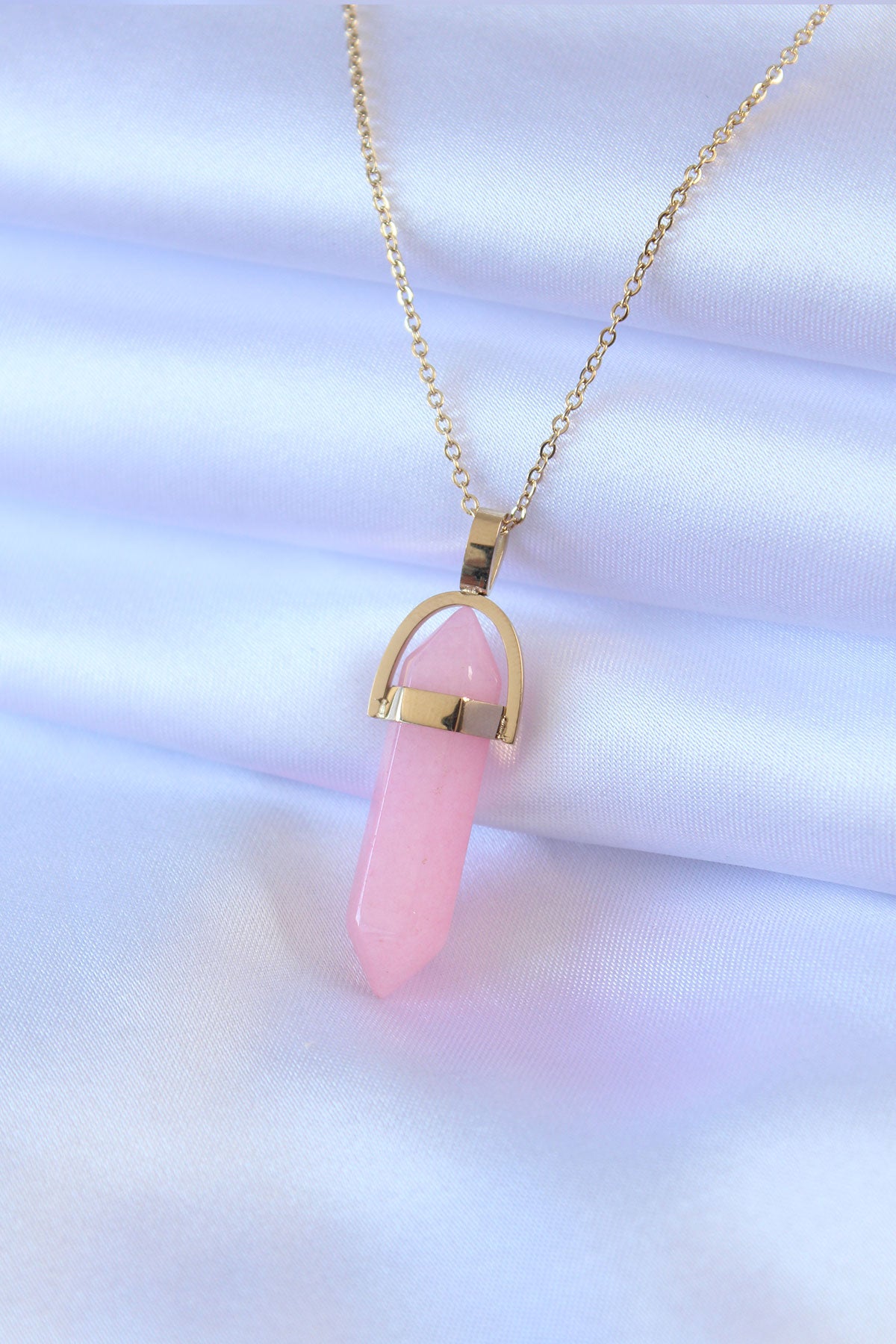 316L Çelik Gold Renk Kristal Pembe Taş Model Kadın kolye TG27BKO7472 - Çok Renkli / Standart