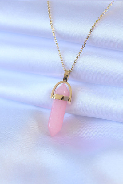 316L Çelik Gold Renk Kristal Pembe Taş Model Kadın kolye TG27BKO7472