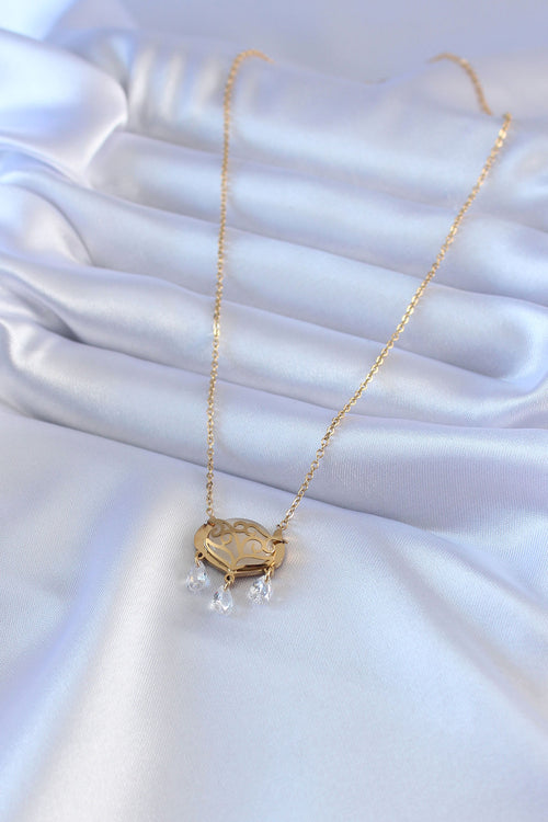 316L Çelik Gold Renk Lotus Model Zirkon Taşlı Kadın Kolye TG27BKO7578 - görsel 2