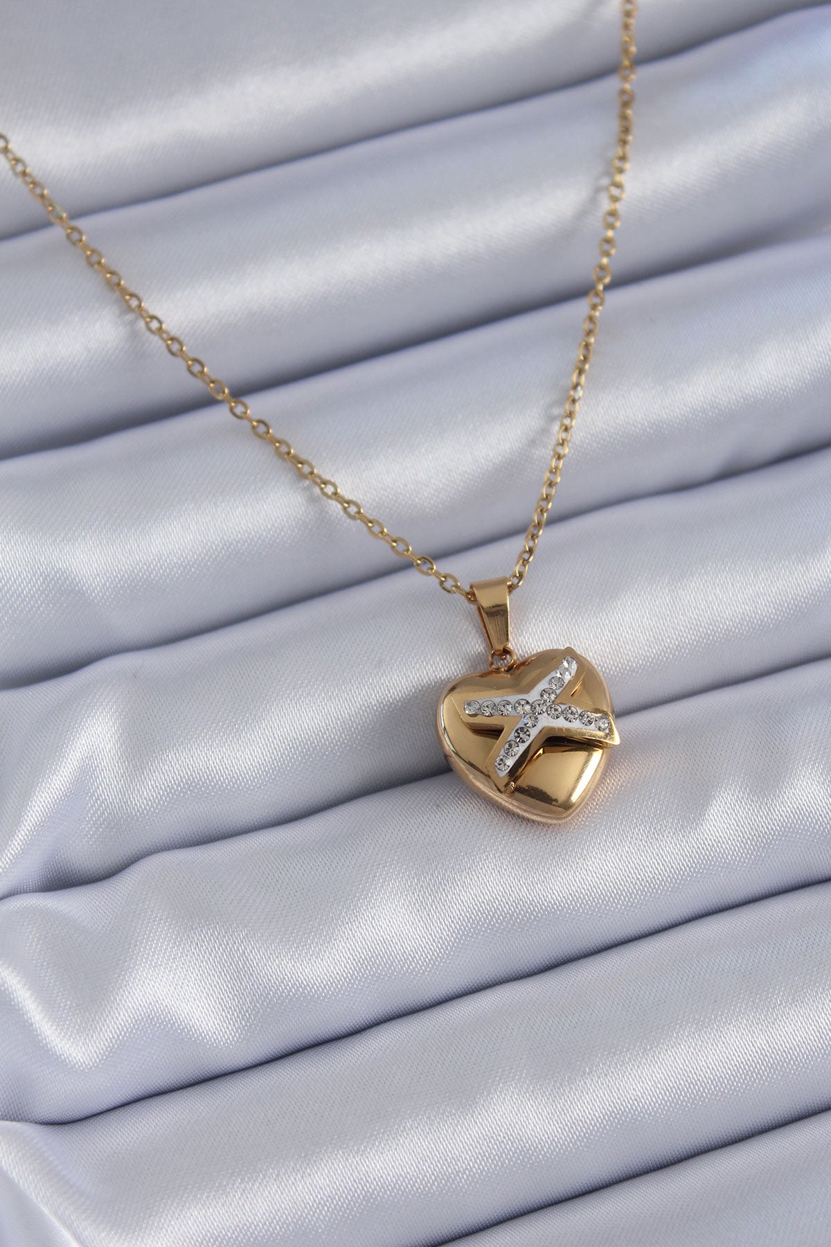 316L Çelik Gold Renk Zirkon Detay Kalp Model Kadın Kolye TG27BKO7626 - Çok Renkli / Standart