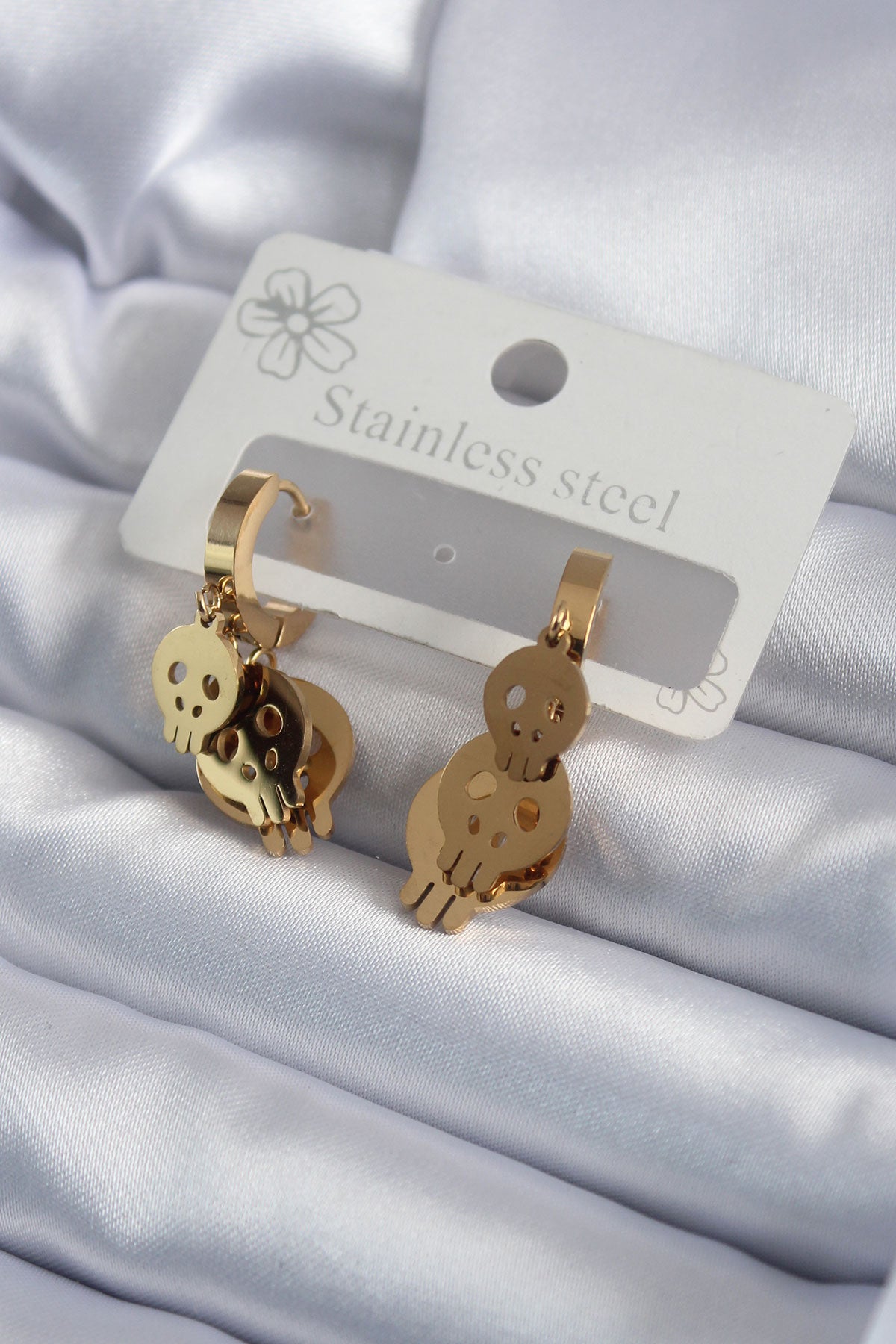 316L Çelik Gold Renk Sallantı Kuru Kafa Model Kadın Küpe TG27BKP7974 - Çok Renkli / Standart