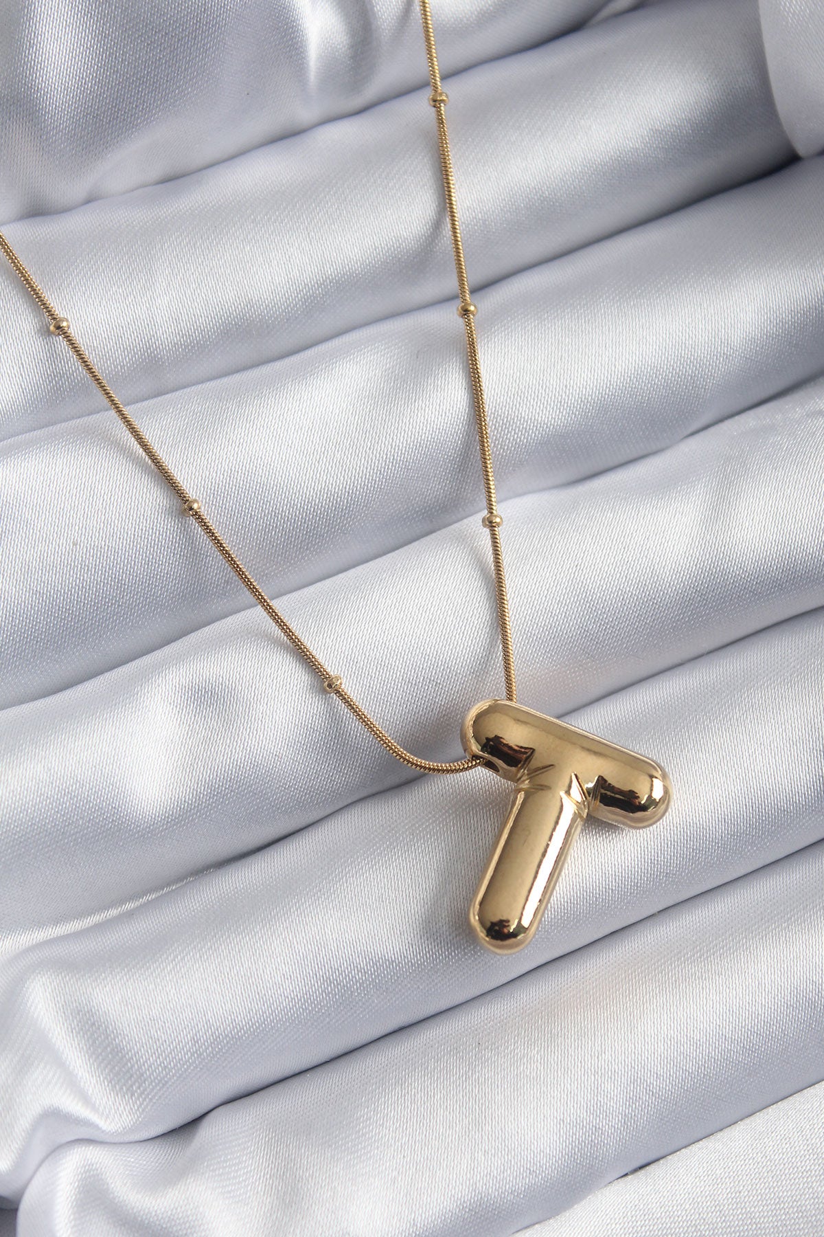 316L Çelik Gold Renk Bubble "T" Harf Model Kadın Kolye TG27BKO7955 - Çok Renkli / Standart